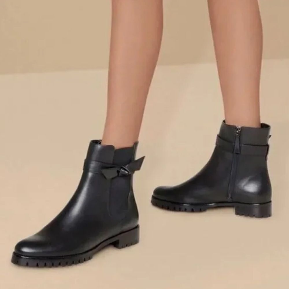 Alexandre Birman Clarita Waterproof Leather Rain Boots Bow Tie Size 39 1/2